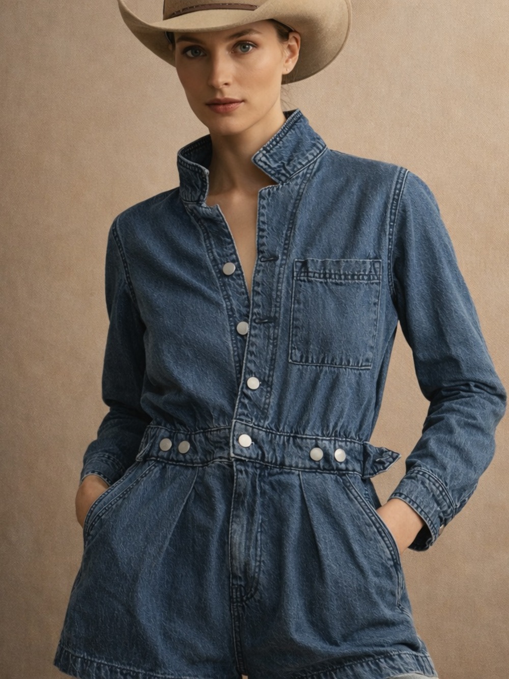 Universal Thread Blue Denim Short Overalls Romper